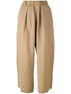 Y's - Wide Leg Cropped Trousers - Women - Linen/flax/rayon - 2, Women's, Brown, Linen/flax/rayon