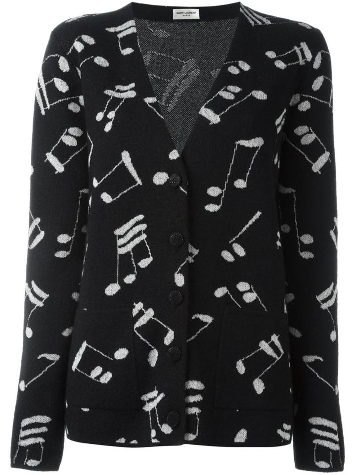 Saint Laurent Music Note Printed Cardigan, Women's, Size: Medium, Black, Acrylic/polyamide/polyester/wool
