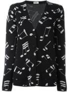 Saint Laurent Music Note Printed Cardigan, Women's, Size: Medium, Black, Acrylic/polyamide/polyester/wool
