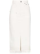 House Of Holland Frayed Hem Denim Midi Skirt - White