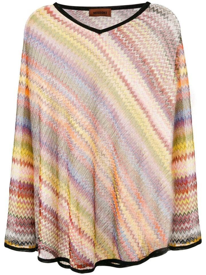 M Missoni V-neck Chevron Poncho - Green