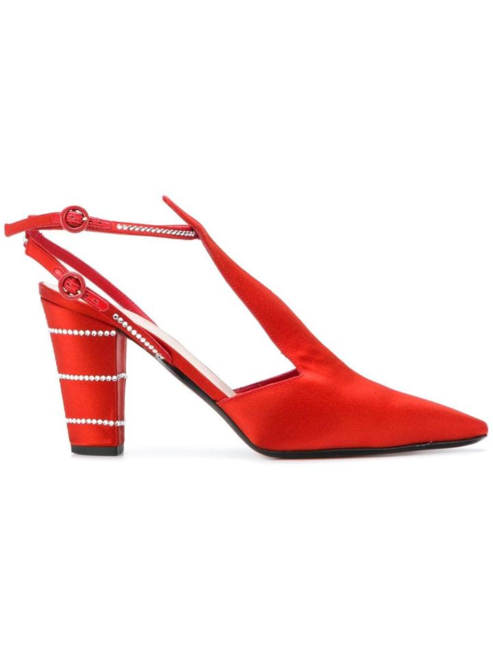 Nina Ricci Crystal Embellished T-bar Pumps - Red