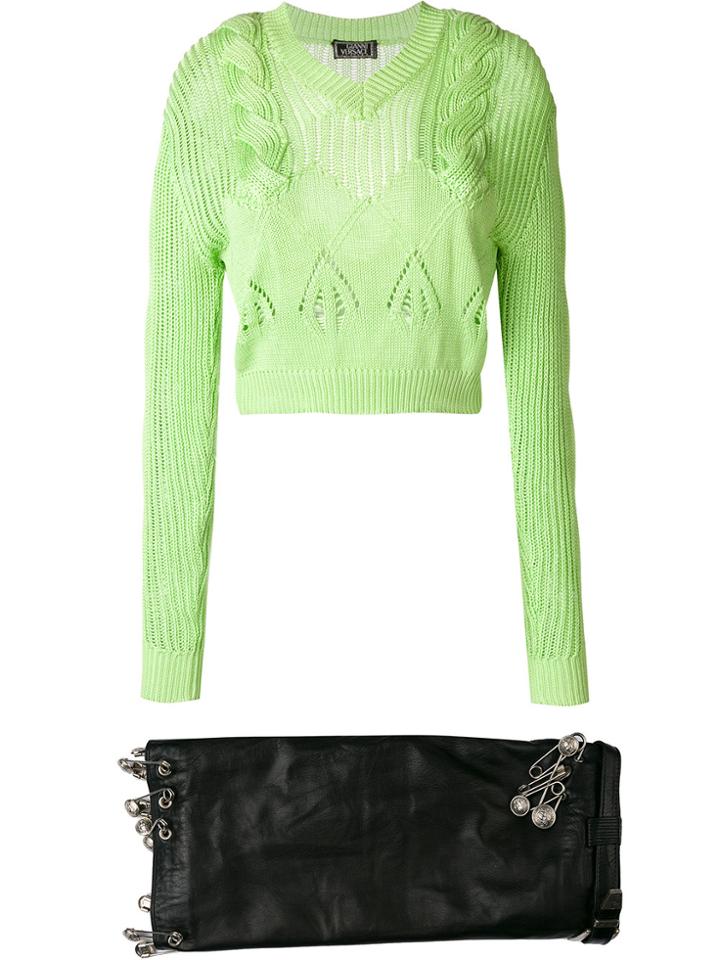 Versace Vintage Pin Skirt & Cutout Jumper - Black