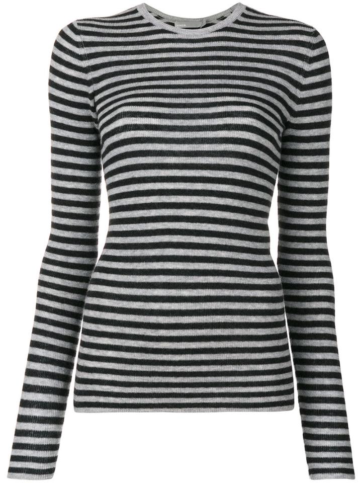 Vince - Striped Fitted Sweatshirt - Women - Cashmere - S, Grey, Cashmere