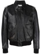 Saint Laurent Distressed Effect Bomber Jacket - Black