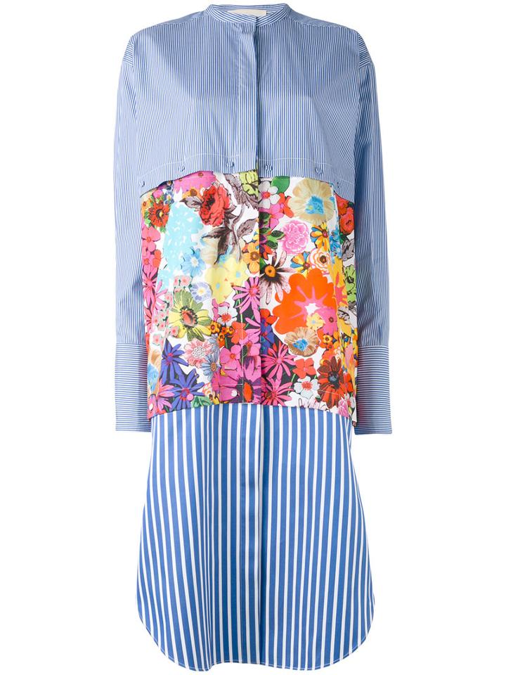 Ports 1961 - Floral Striped Shirt Dress - Women - Cotton - 40, Blue, Cotton