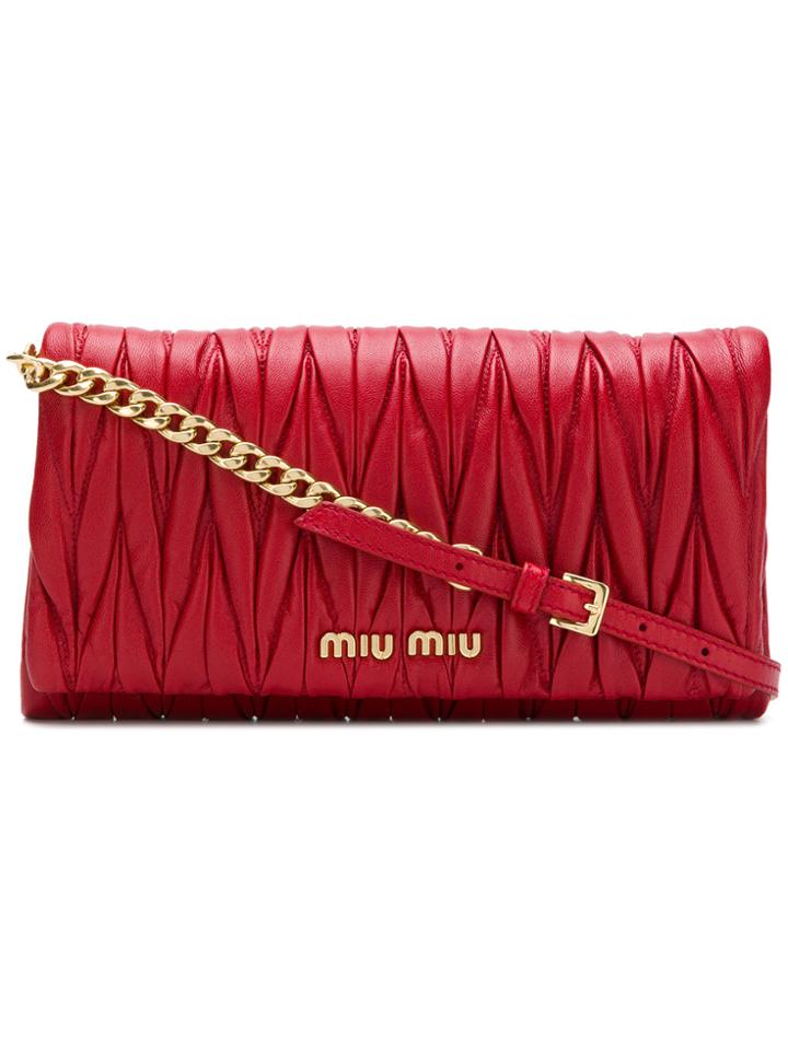 Miu Miu Quilted Logo Clutch Bag - Red