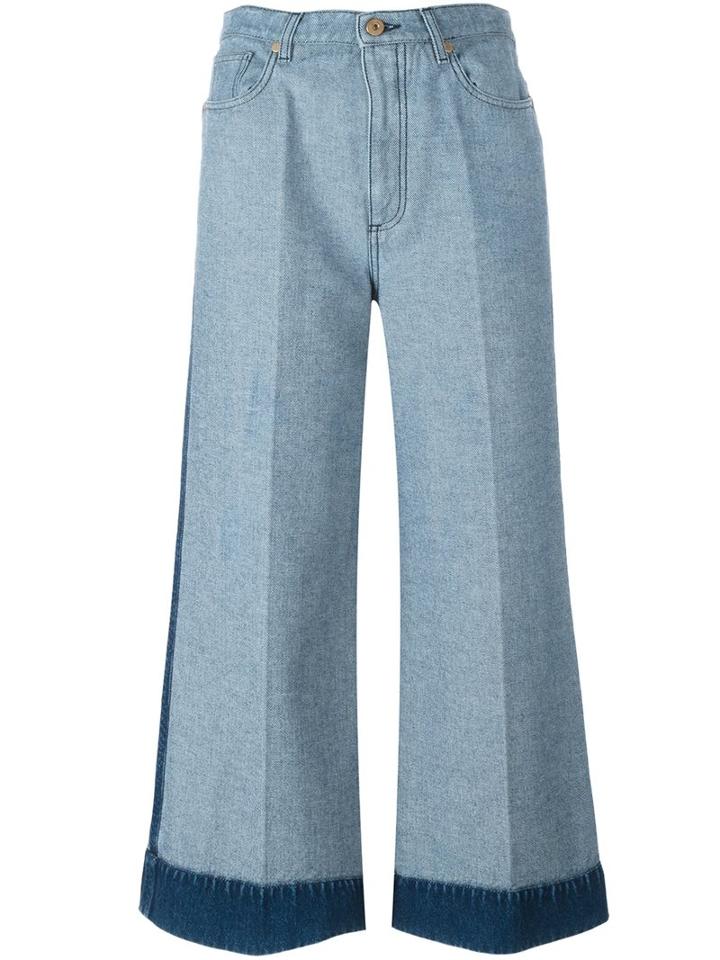 Cédric Charlier Contrasting Hem Wide-leg Jeans, Women's, Size: 38, Blue, Cotton
