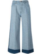 Cédric Charlier Contrasting Hem Wide-leg Jeans, Women's, Size: 38, Blue, Cotton