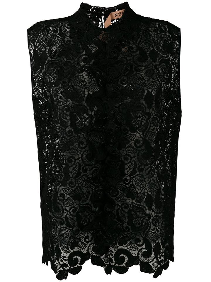 No21 - Lace Detail Shirt - Women - Polyester - 42, Black, Polyester