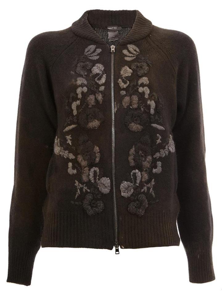 Avant Toi Floral Knit Zipped Cardigan - Black