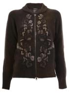 Avant Toi Floral Knit Zipped Cardigan - Black