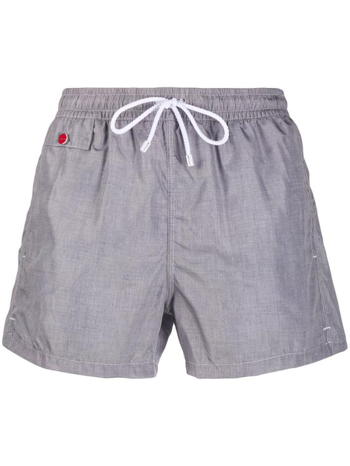 Kiton Chambray Print Swim Shorts - Grey