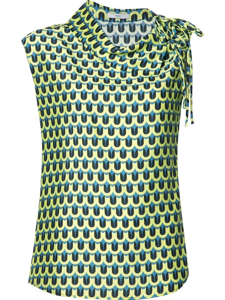 Tome - 'geometric Print Asymmetric Collared' Blouse - Women - Polyester/viscose - 2, Green, Polyester/viscose