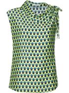 Tome - 'geometric Print Asymmetric Collared' Blouse - Women - Polyester/viscose - 2, Green, Polyester/viscose