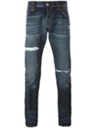 Philipp Plein Distressed Slim-fit Jeans, Men's, Size: 32, Blue, Cotton/spandex/elastane
