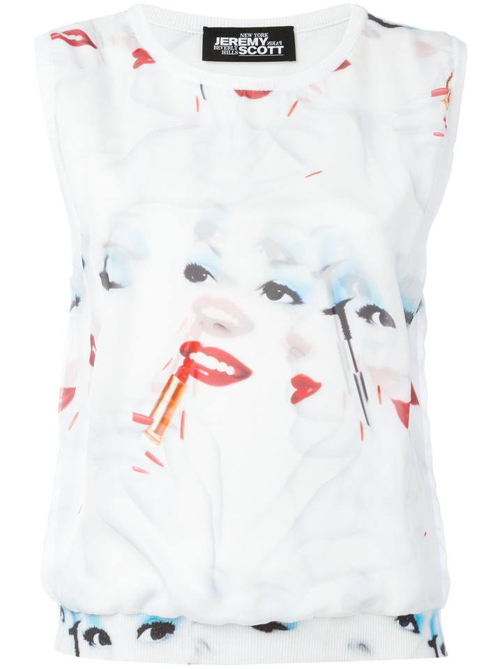 Jeremy Scott - Face Print Tank Top - Women - Polyamide/polyester/rayon - 40, Women's, White, Polyamide/polyester/rayon