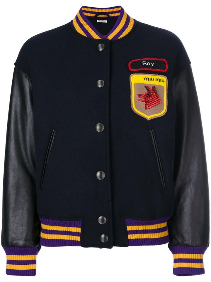 Miu Miu Chest Patch Bomber Jacket - Blue