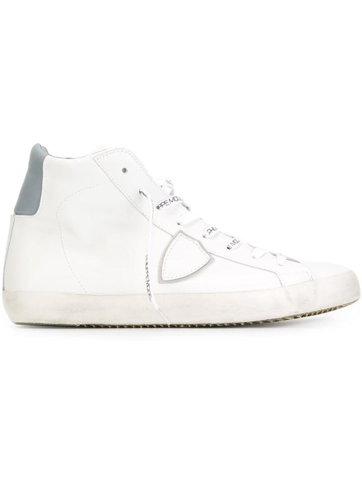 Philippe Model Logo Patch Hi-top Sneakers, Men's, Size: 42, White, Leather/rubber