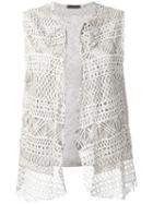 Cutuli Cult - Embroidered Knitted Gilet - Women - Cotton/linen/flax/leather - M, Nude/neutrals, Cotton/linen/flax/leather