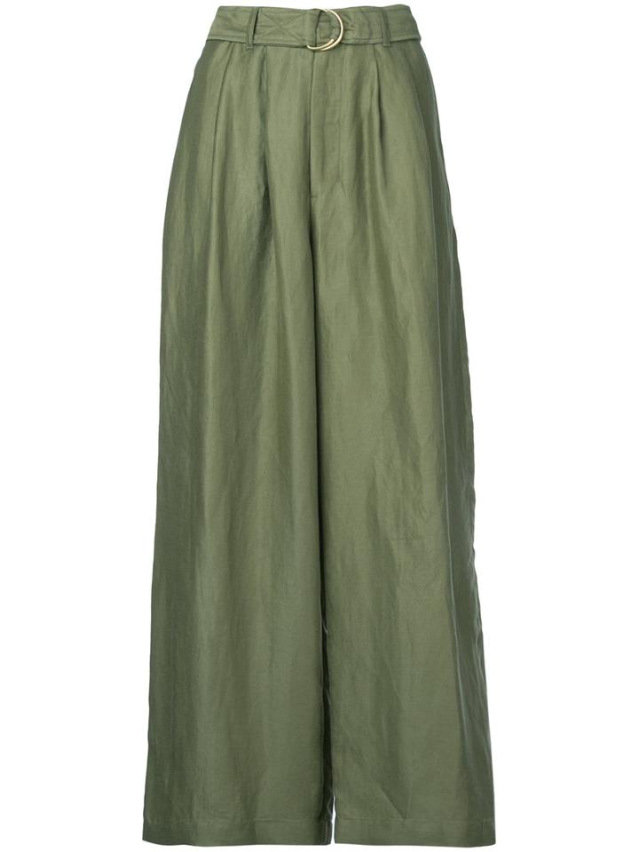 Estnation - Wide-leg Trousers - Women - Linen/flax - 38, Green, Linen/flax