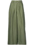 Estnation - Wide-leg Trousers - Women - Linen/flax - 38, Green, Linen/flax