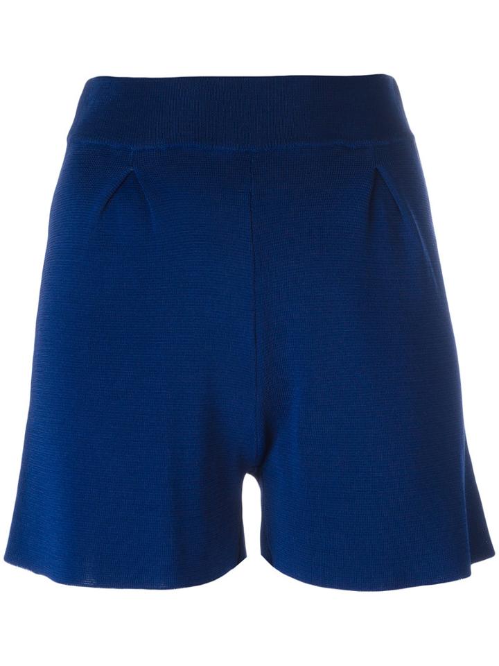 Cruciani - Front Pleat Shorts - Women - Viscose - 42, Blue, Viscose