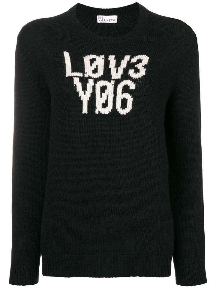 Red Valentino Front Script Fitted Sweater - Black