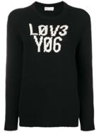 Red Valentino Front Script Fitted Sweater - Black