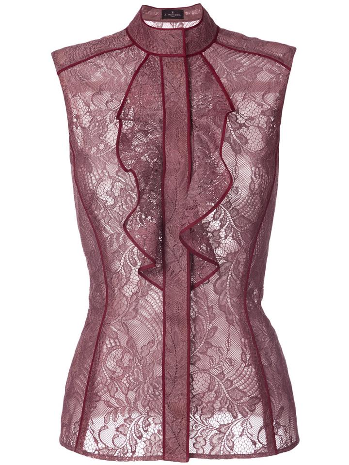 J. Mendel - Lace Ruffle Blouse - Women - Polyester - 4, Red, Polyester