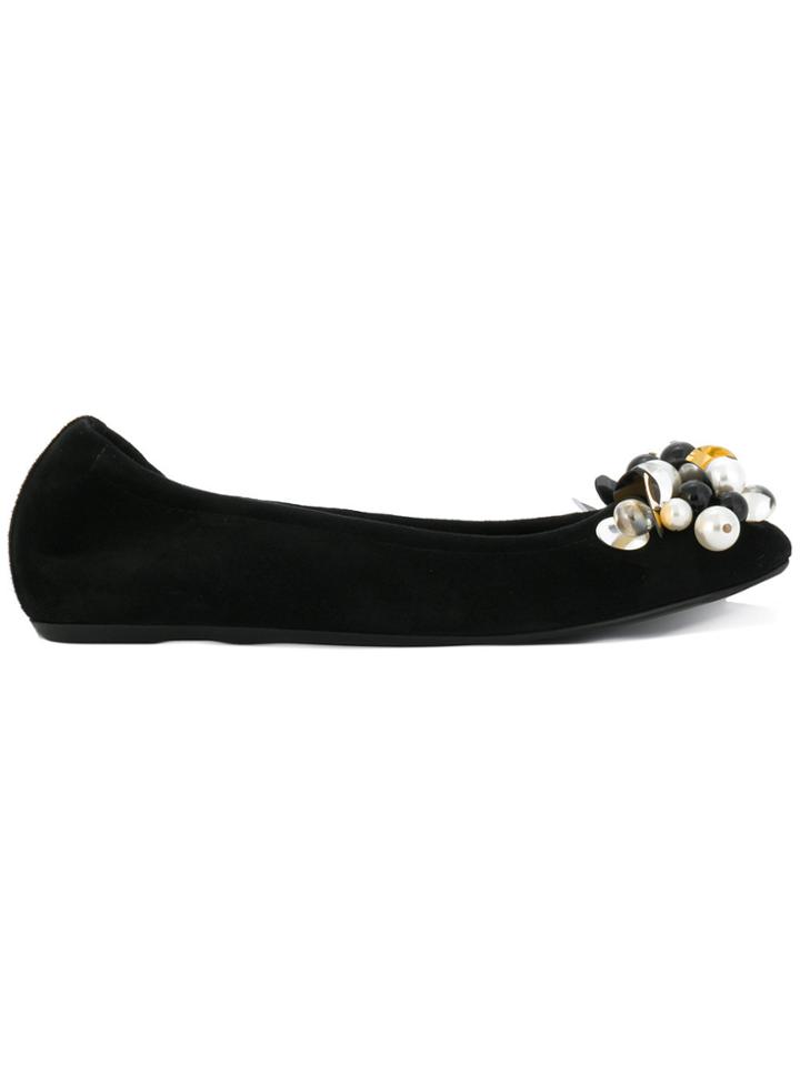 Lanvin Bead-embellished Ballerina Flats - Black