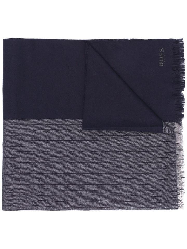 Boss Hugo Boss Striped Cotton Scarf - Blue