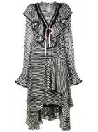 Preen By Thornton Bregazzi Stripy Ruffled Asymmetrical Dress - Black
