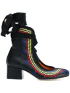 Miahatami Embroidered Trim Lace-up Pumps - Black