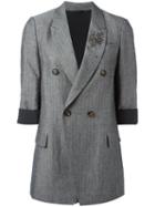 Brunello Cucinelli Double-breasted Blazer, Women's, Size: 42, Grey, Cotton/acetate/silk/crystal
