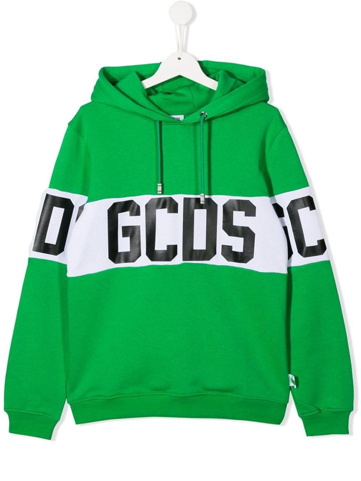 Gcds Kids Logo Stripe Hoodie - Green