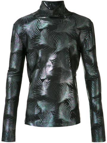 Emiliano Rinaldi Metallic Palms Turtleneck Sweatshirt, Men's, Size: 48, Black, Acetate/polyamide/spandex/elastane