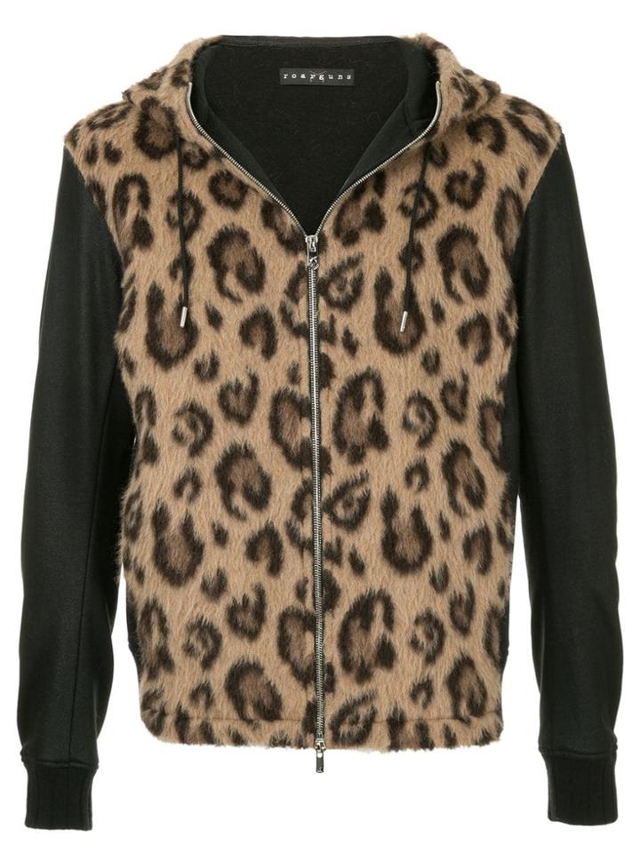 Roarguns Leopard Print Zip Hoodie - Brown