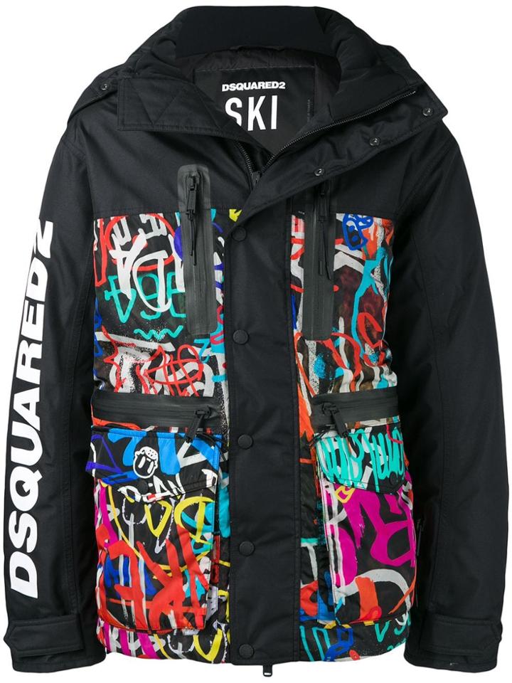 Dsquared2 Grafitti Print Padded Jacket - Black