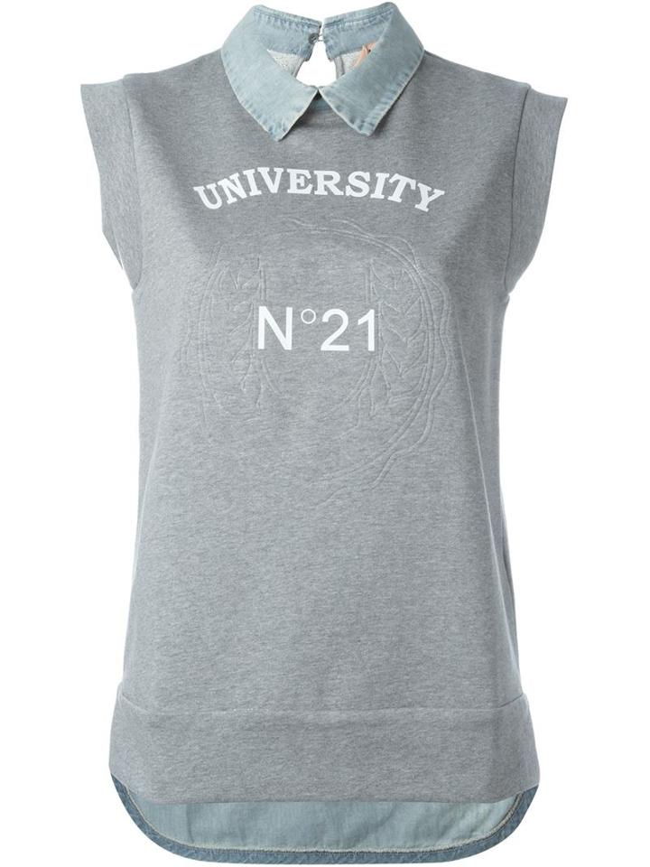 No21 Denim Collar Cap Sleeve Sweatshirt