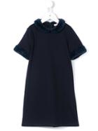 Il Gufo Faux Fur Trim Dress, Girl's, Size: 6 Yrs, Blue