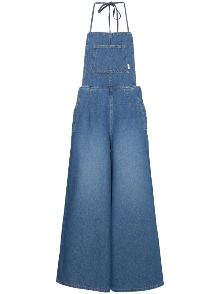 Sjyp Denim Jumpsuit With Halter Neck - Blue