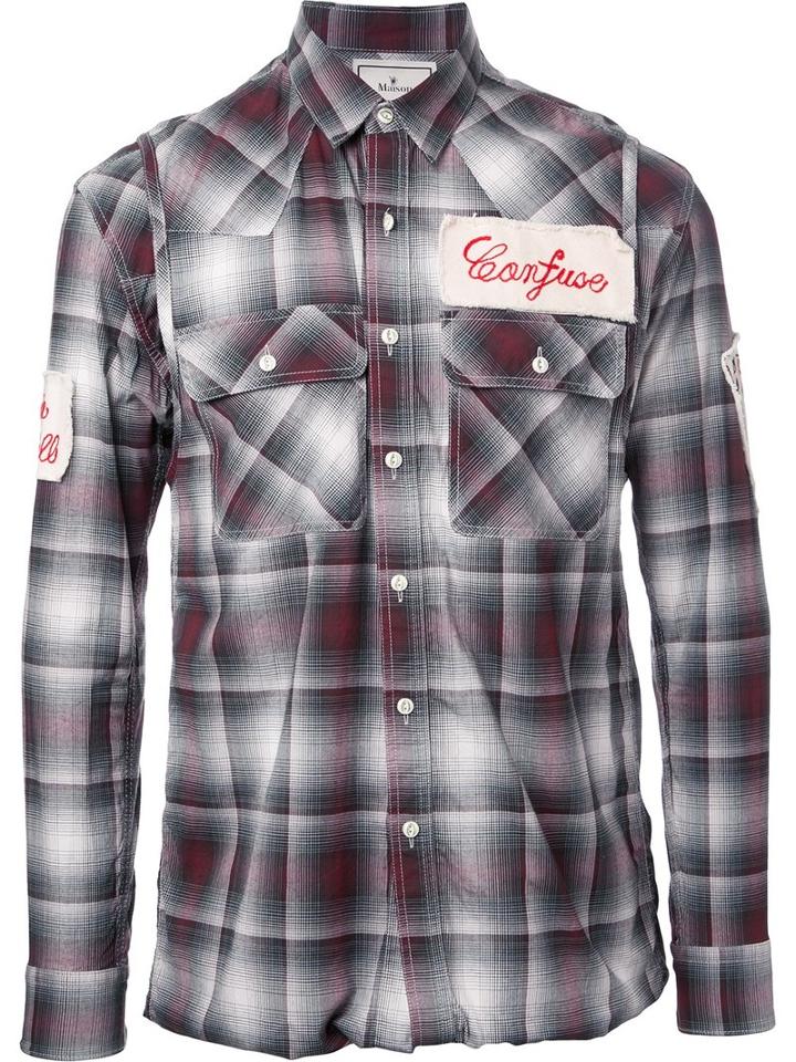 Maison Mihara Yasuhiro Patches Plaid Shirt, Men's, Size: 48, Red, Cotton/rayon