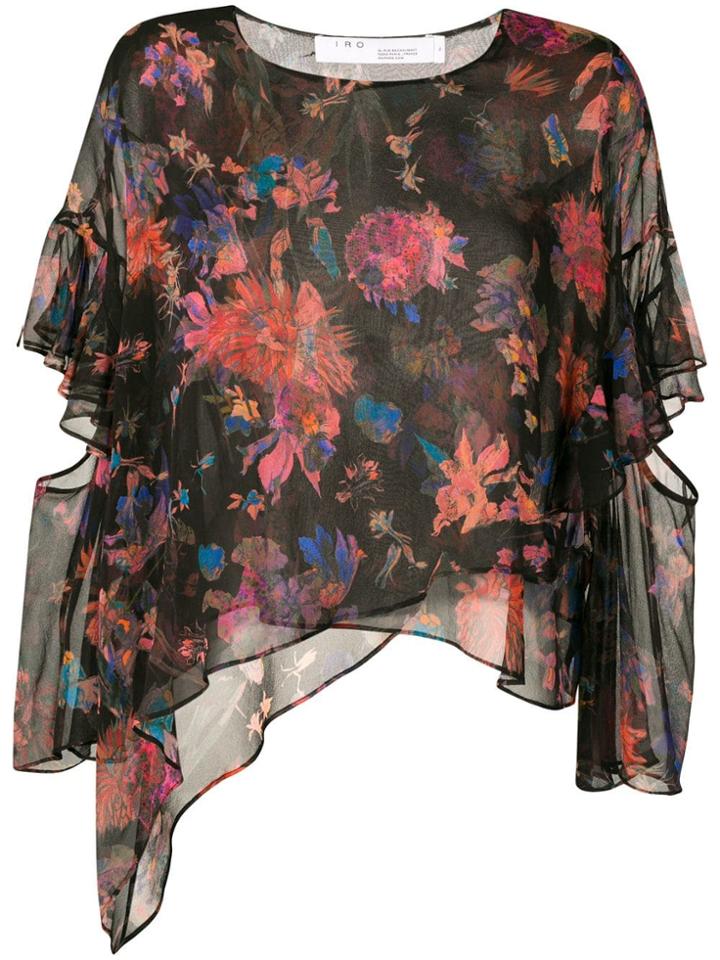 Iro Asymmetric Floral Print Blouse - Black