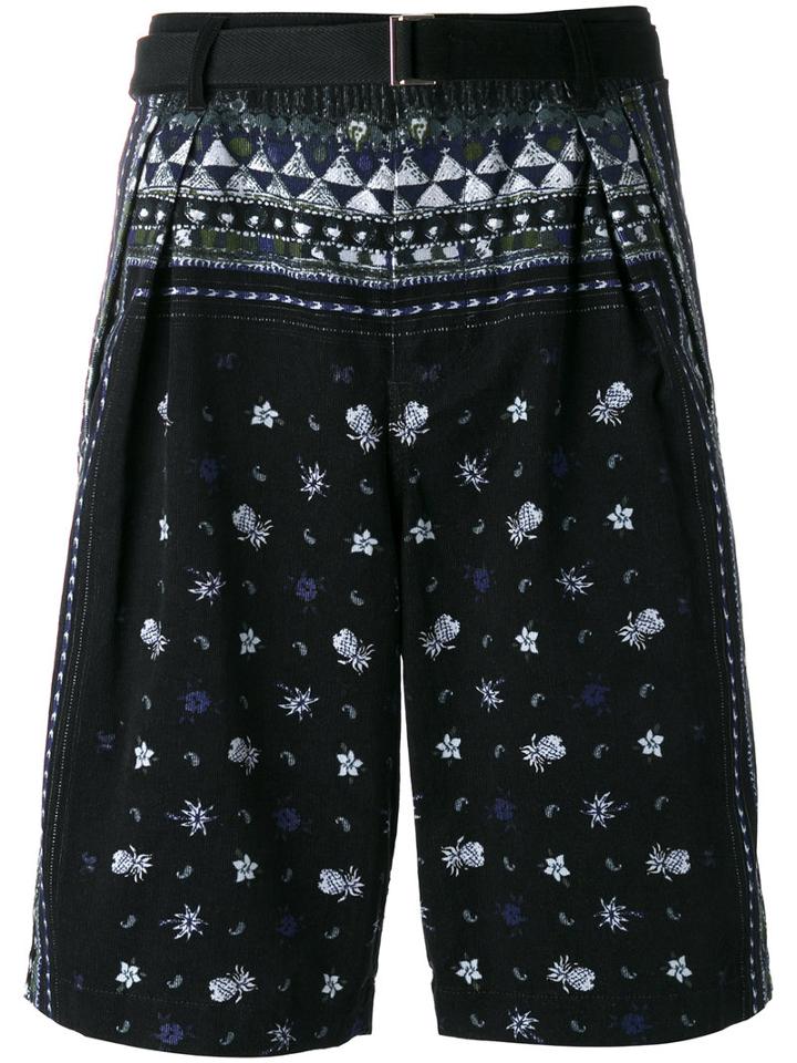 Sacai Aloha Scarf Print Corduroy Shorts, Men's, Size: 2, Blue, Cotton