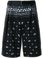 Sacai Aloha Scarf Print Corduroy Shorts, Men's, Size: 2, Blue, Cotton