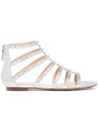 Valentino Love Studded Leather Flat Cage Sandals - Metallic