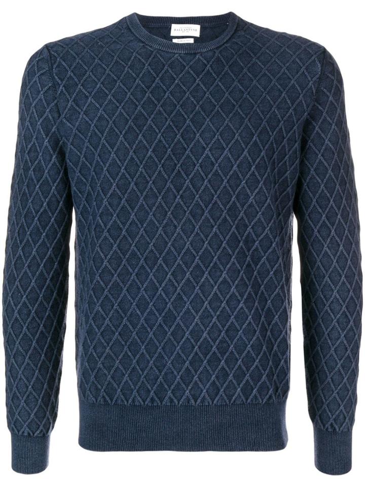 Ballantyne Knitted Geometric Pattern Jumper - Blue