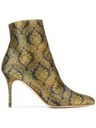 Manolo Blahnik Insopo Floral Brocade 100 Boots - Blue