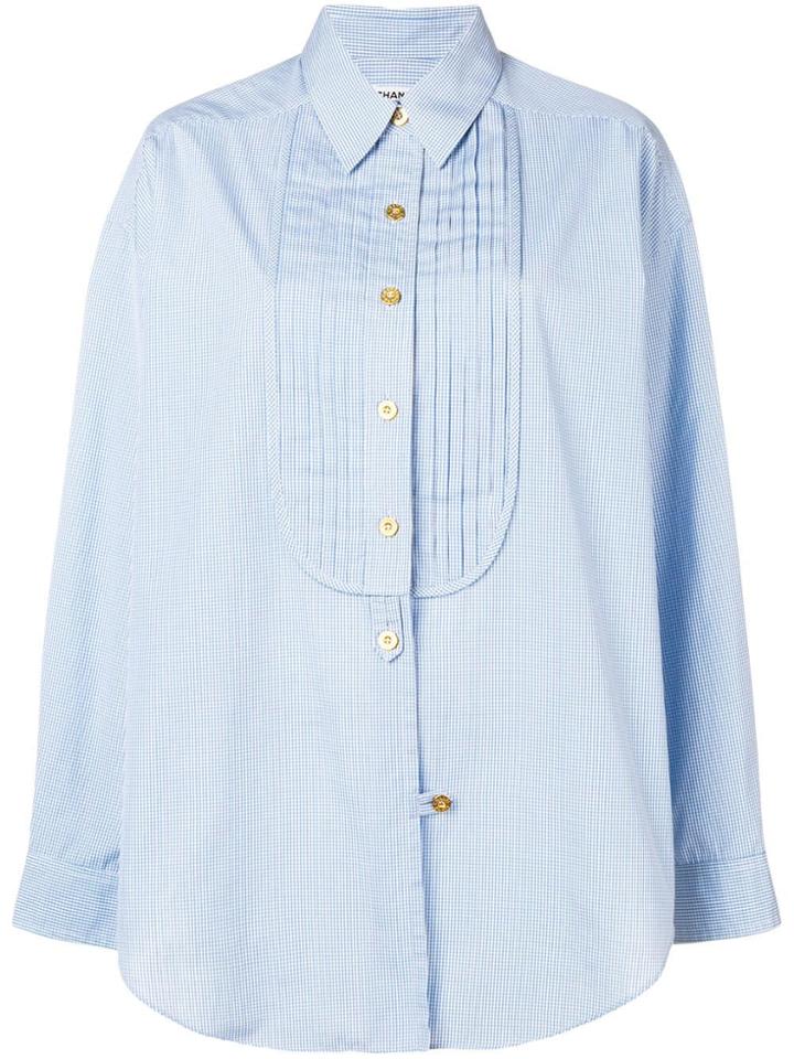 Chanel Vintage 1980's Micro Check Loose Shirt - Blue